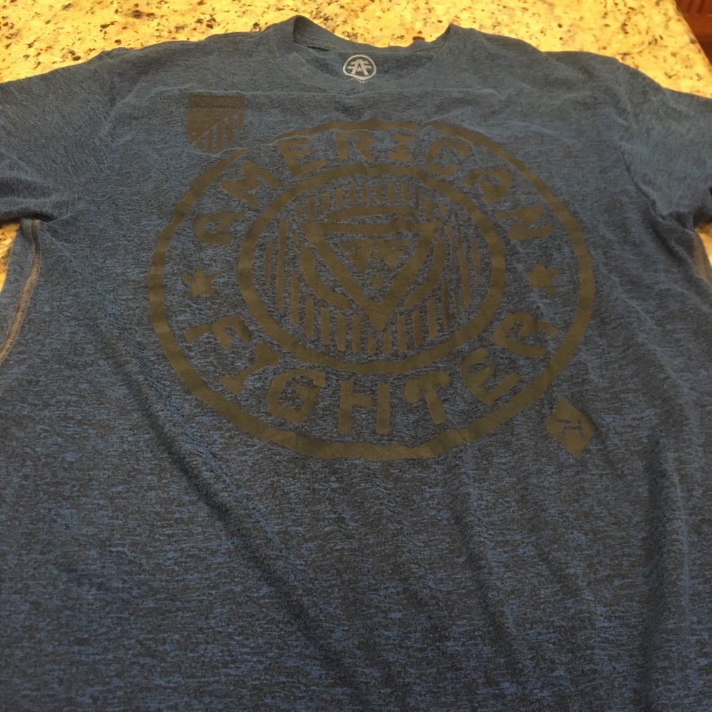 Men's Large American Fighter Scoop Neck Blue Graphic T-Shirt